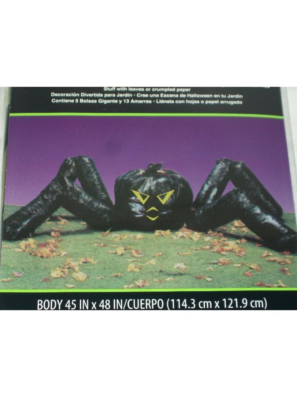 Halloween Black Spider Leaf Trash Bag 45" X 48" Black Yard Decor Legs 70" Party